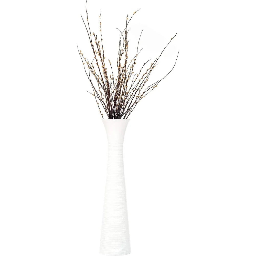 36” White Wood Floor Vase