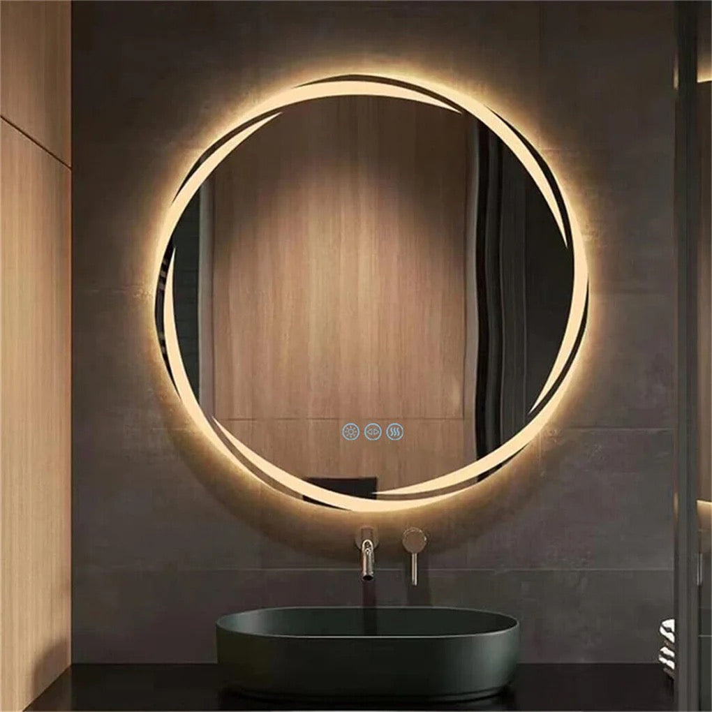 Anti-Fog LED Round Bathroom Mirror with Adjustable Lighting