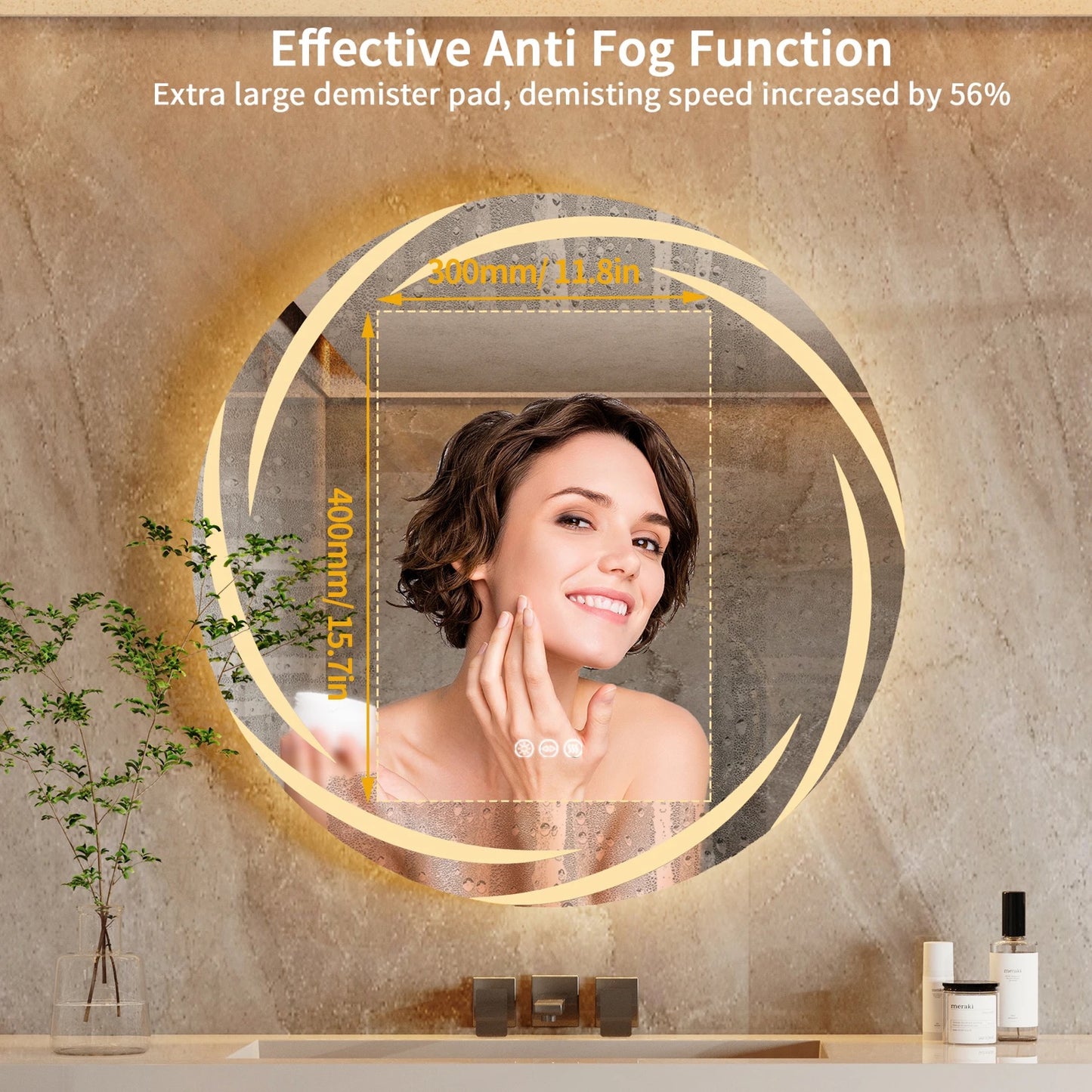 Anti-Fog LED Round Bathroom Mirror with Adjustable Lighting