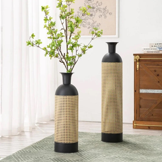 Set of 2 Elegant Glazed Metal Vases