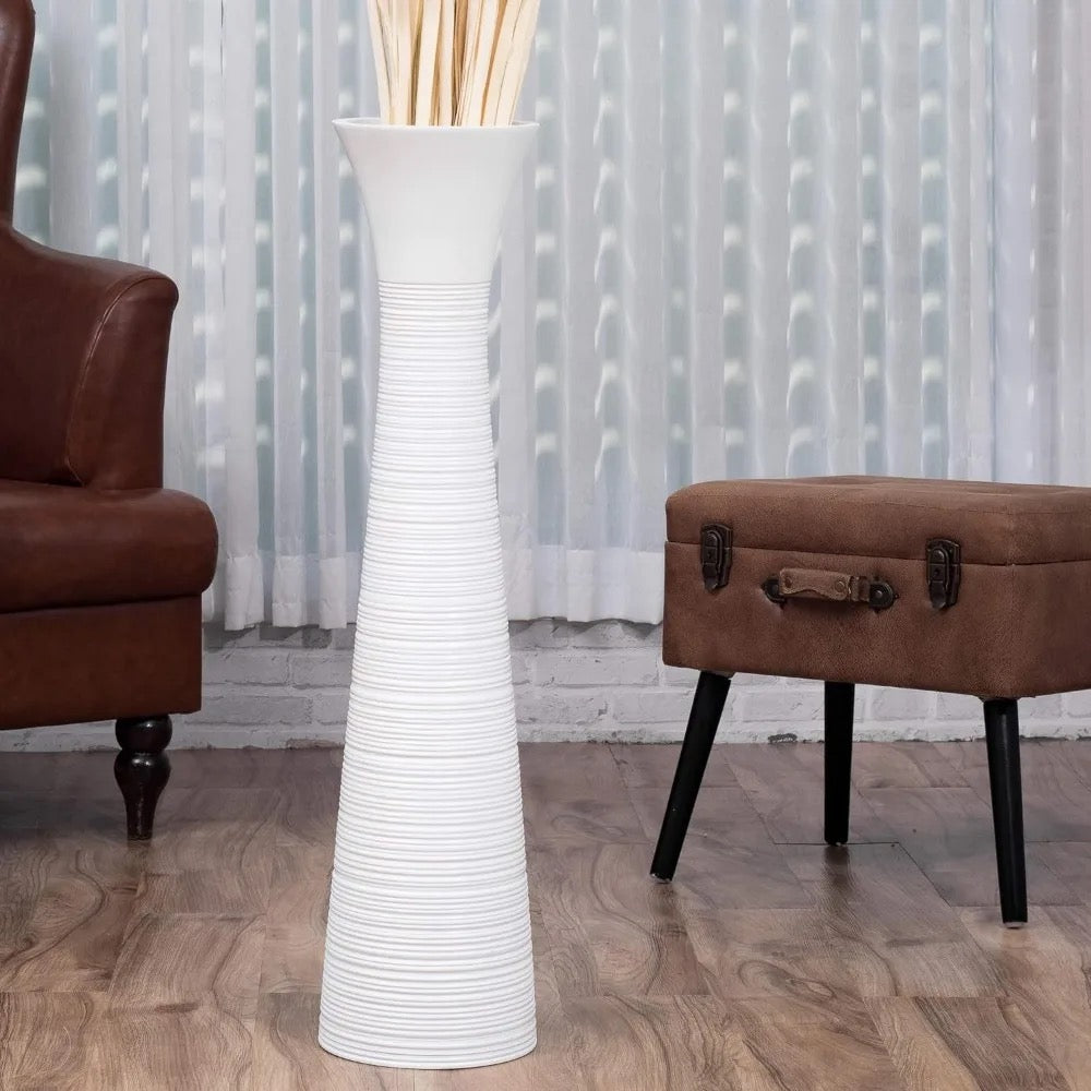 36” White Wood Floor Vase