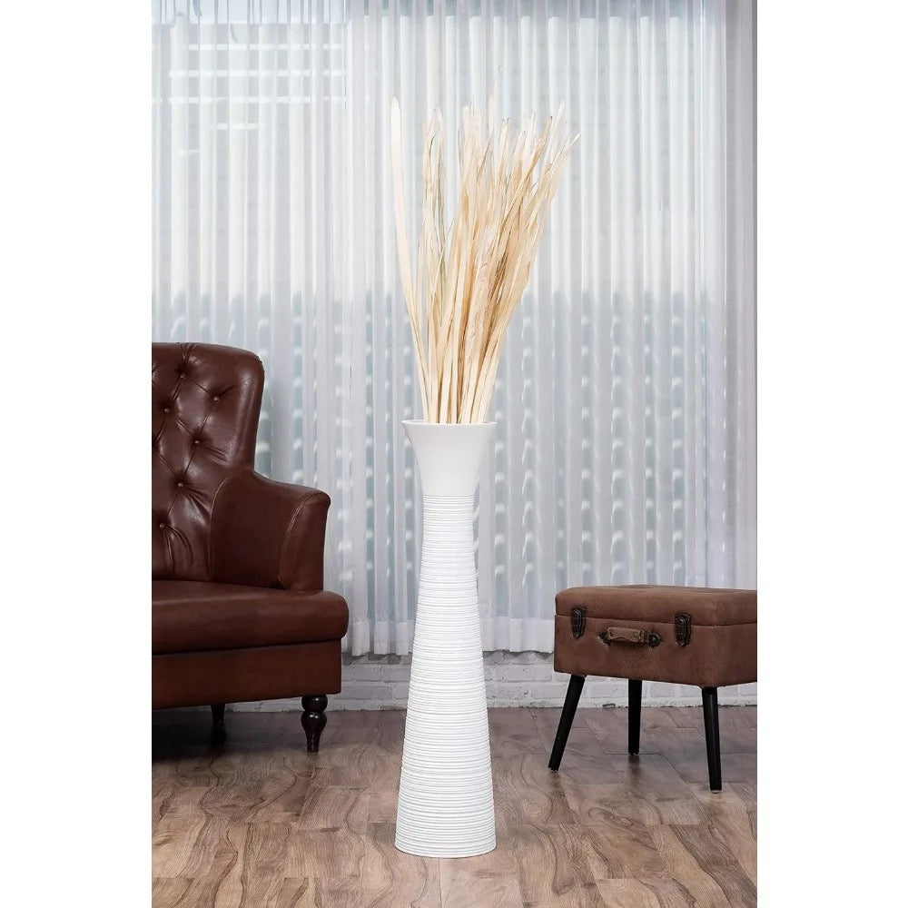 36” White Wood Floor Vase